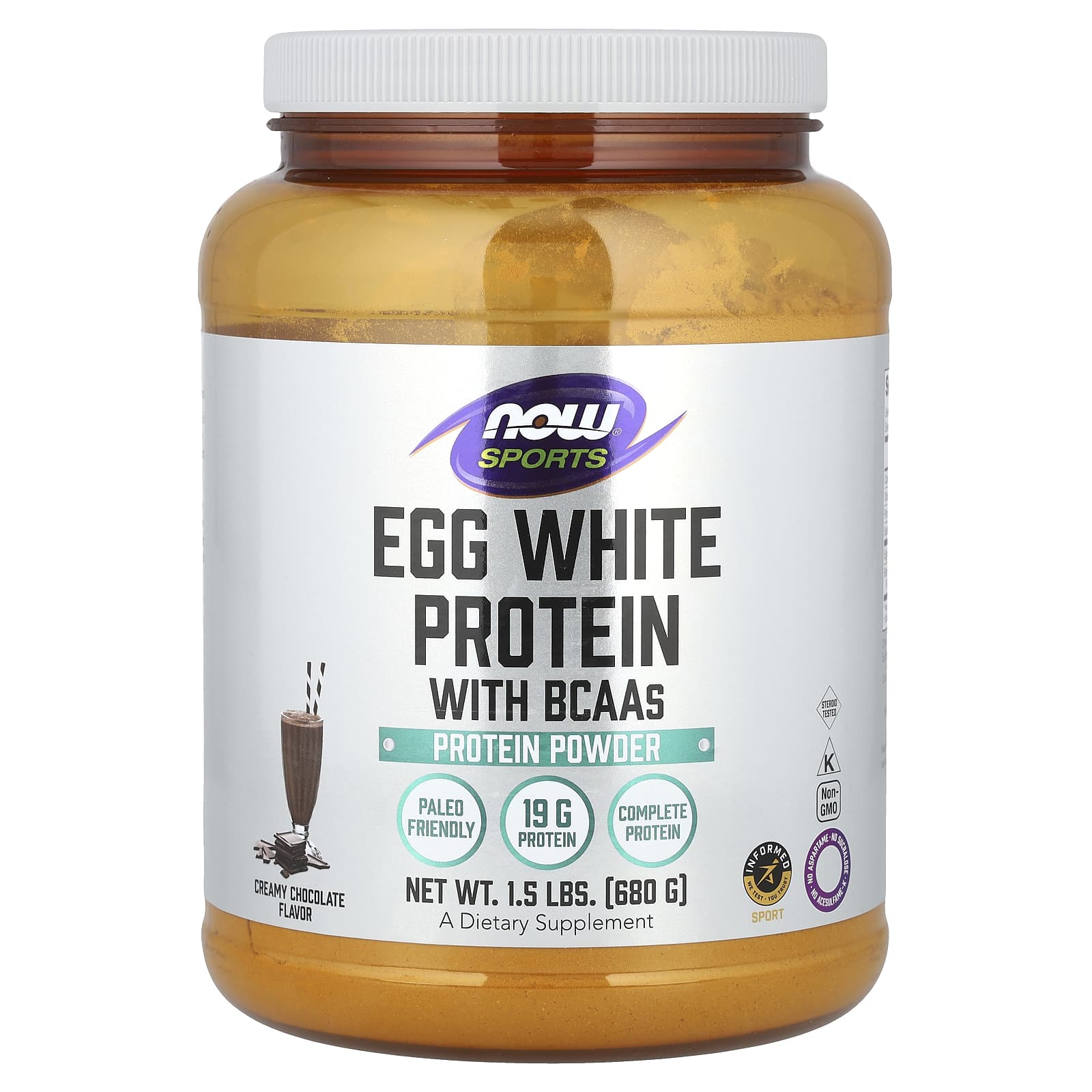Шоколад NOW Foods Sports Egg White Protein With BCAAs Creamy, 680 г