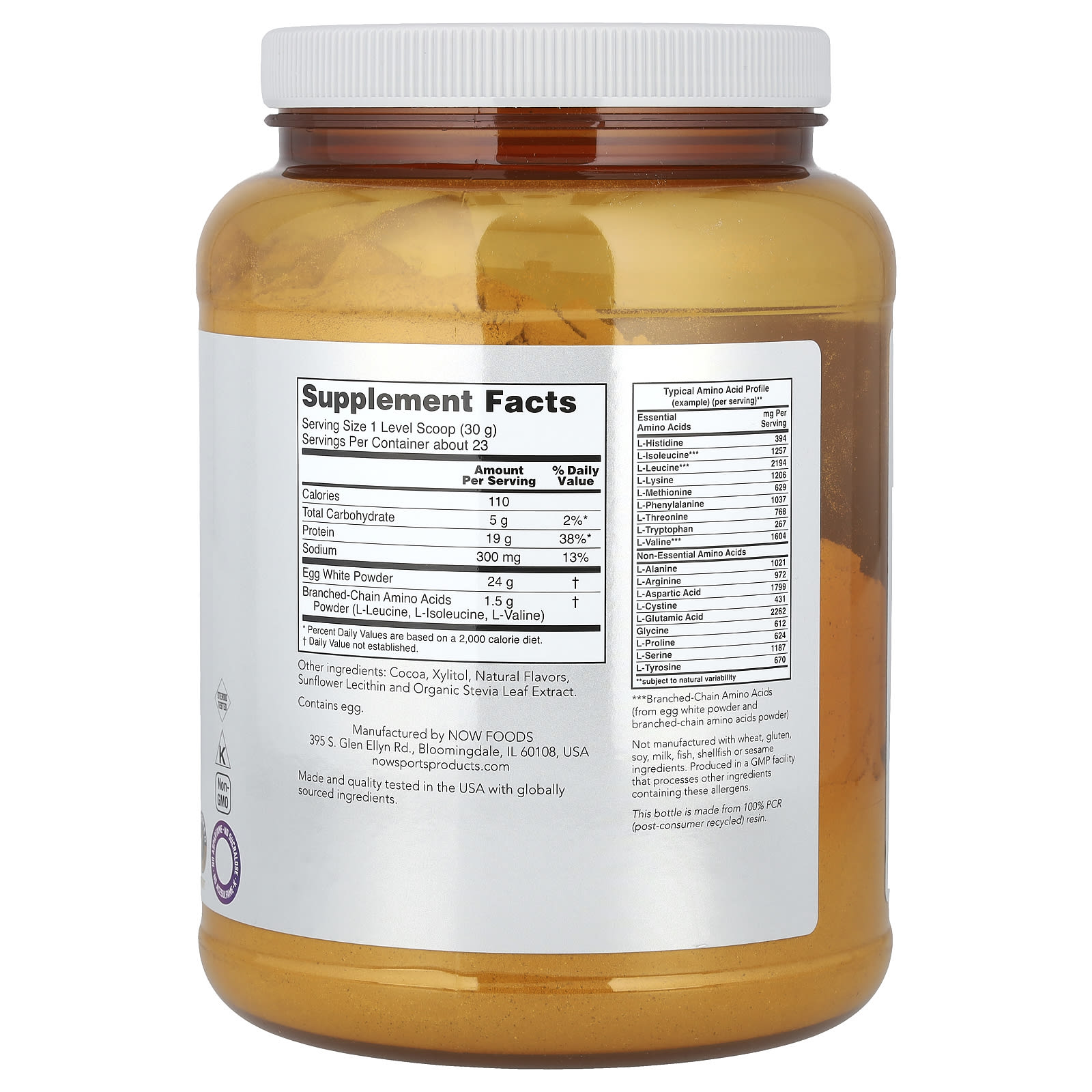 Шоколад NOW Foods Sports Egg White Protein With BCAAs Creamy, 680 г — фото 2
