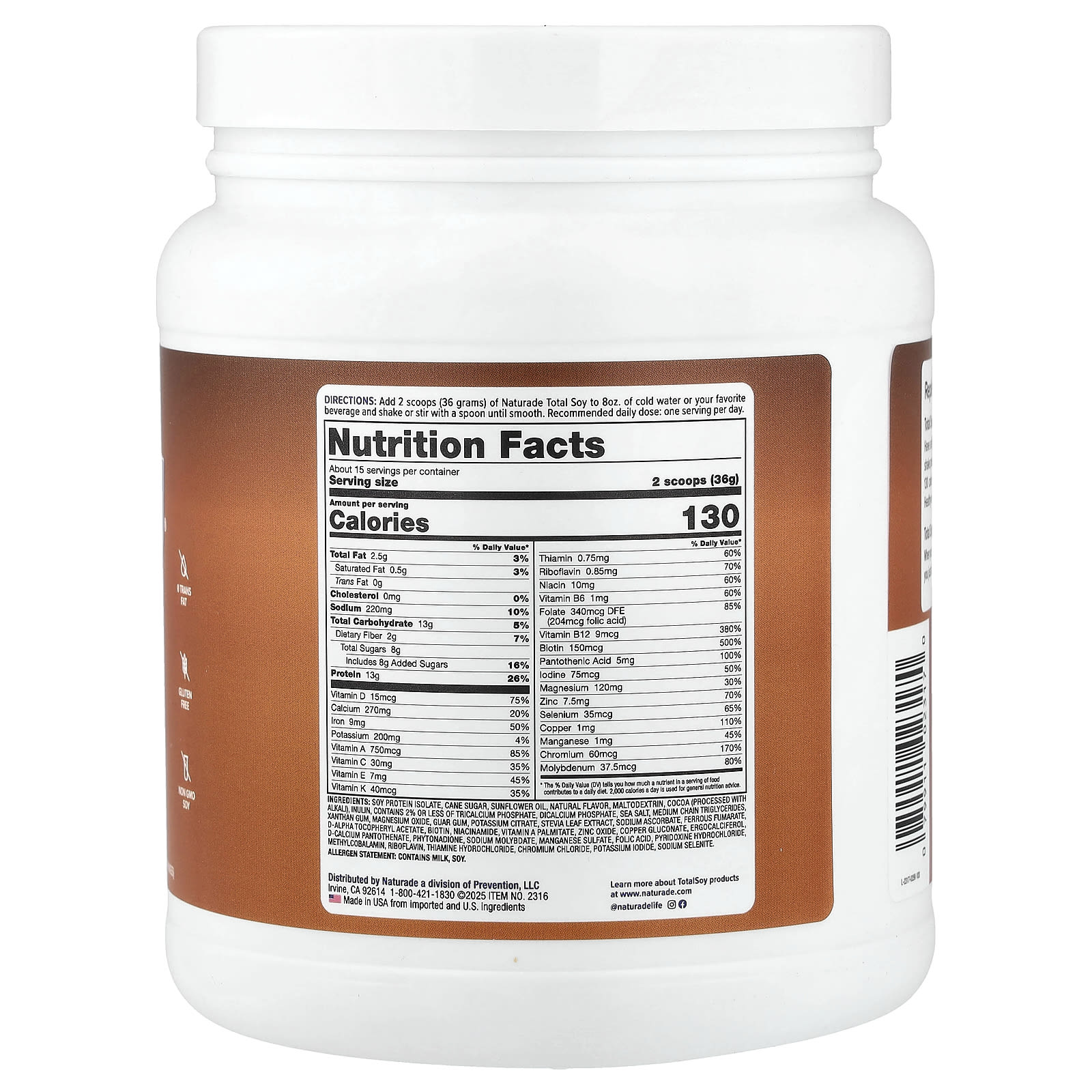 Шоколад Naturade Total Soy® Meal Replacement, 540 г, 1.2 lb — фото 2