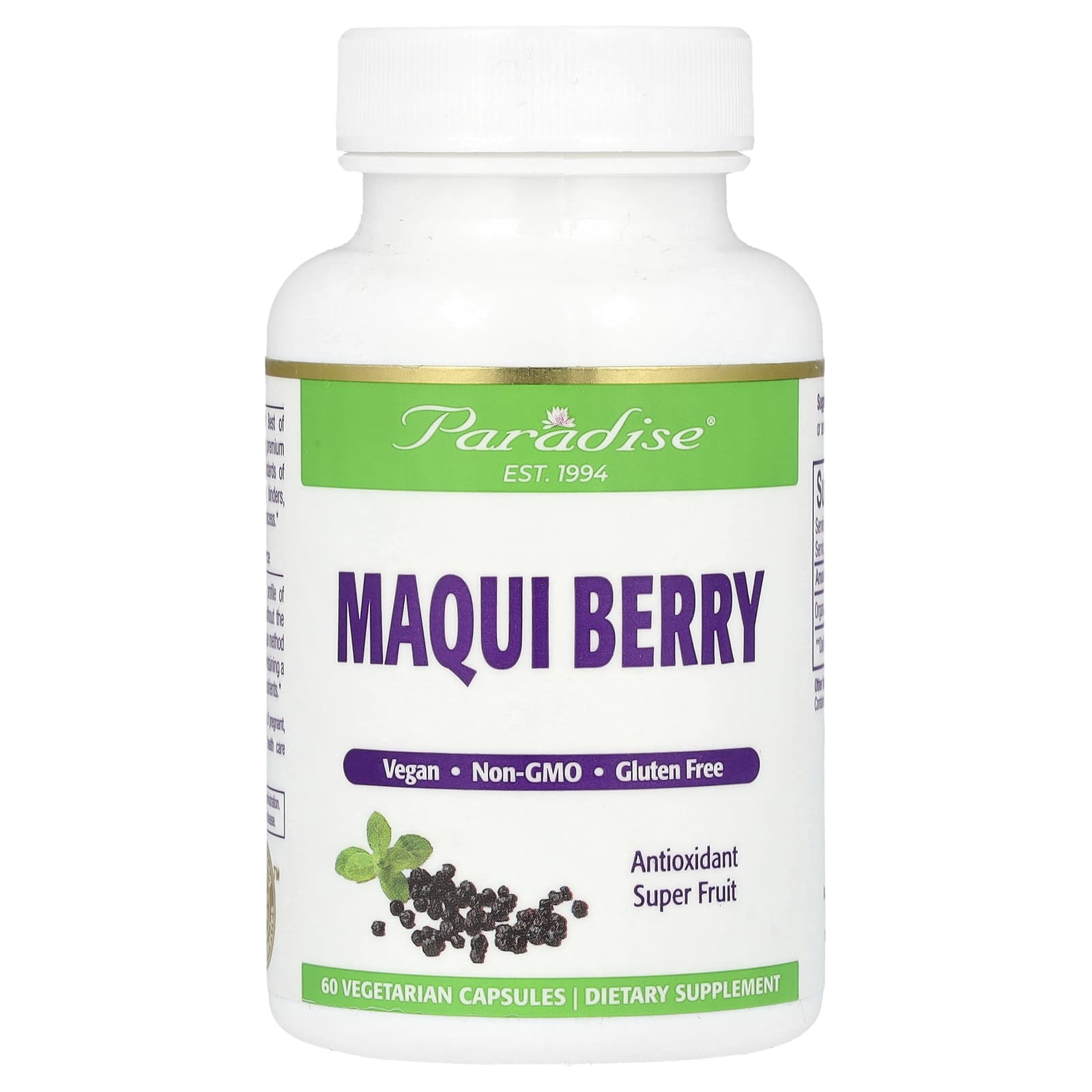 Ягоды мачи (Maqui Berry) Paradise Herbs, вкус Maqui Berry, 400 мг, 60 растительных капсул