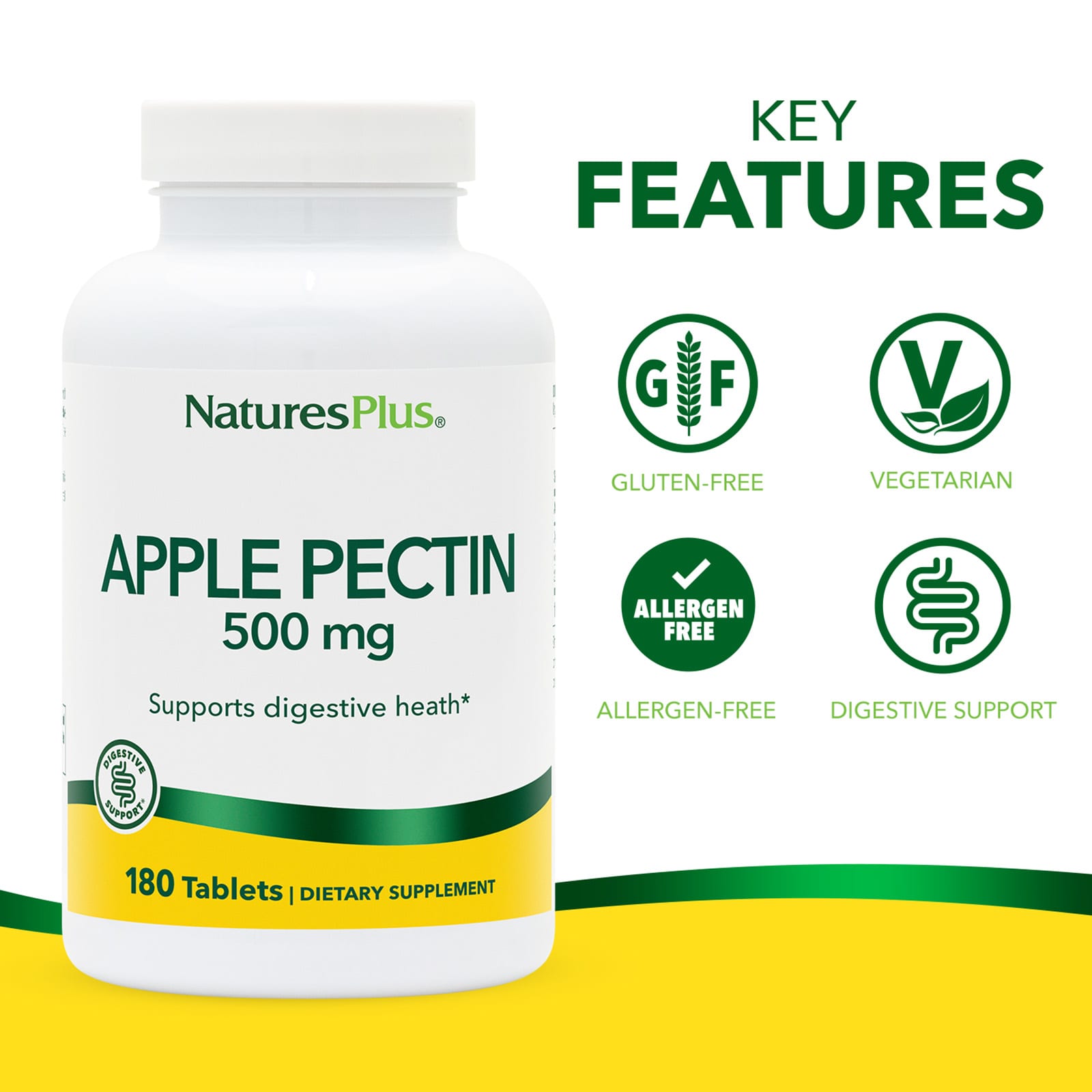 Яблочный пектин NaturesPlus, вкус Apple Pectin, 500 мг, 180 таблеток — фото 3