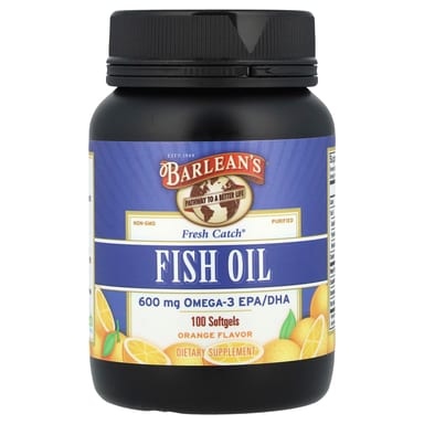 Рыбий жир Barlean's Fresh Catch® Omega-3 EPA/DHA, вкус Orange, 300 мг, 100 мягких капсул