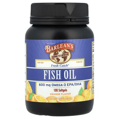 Фото товара: Рыбий жир Barlean's Fresh Catch® Omega-3 EPA/DHA, вкус «апельсин», 300 мг, 100 мягких капсул
