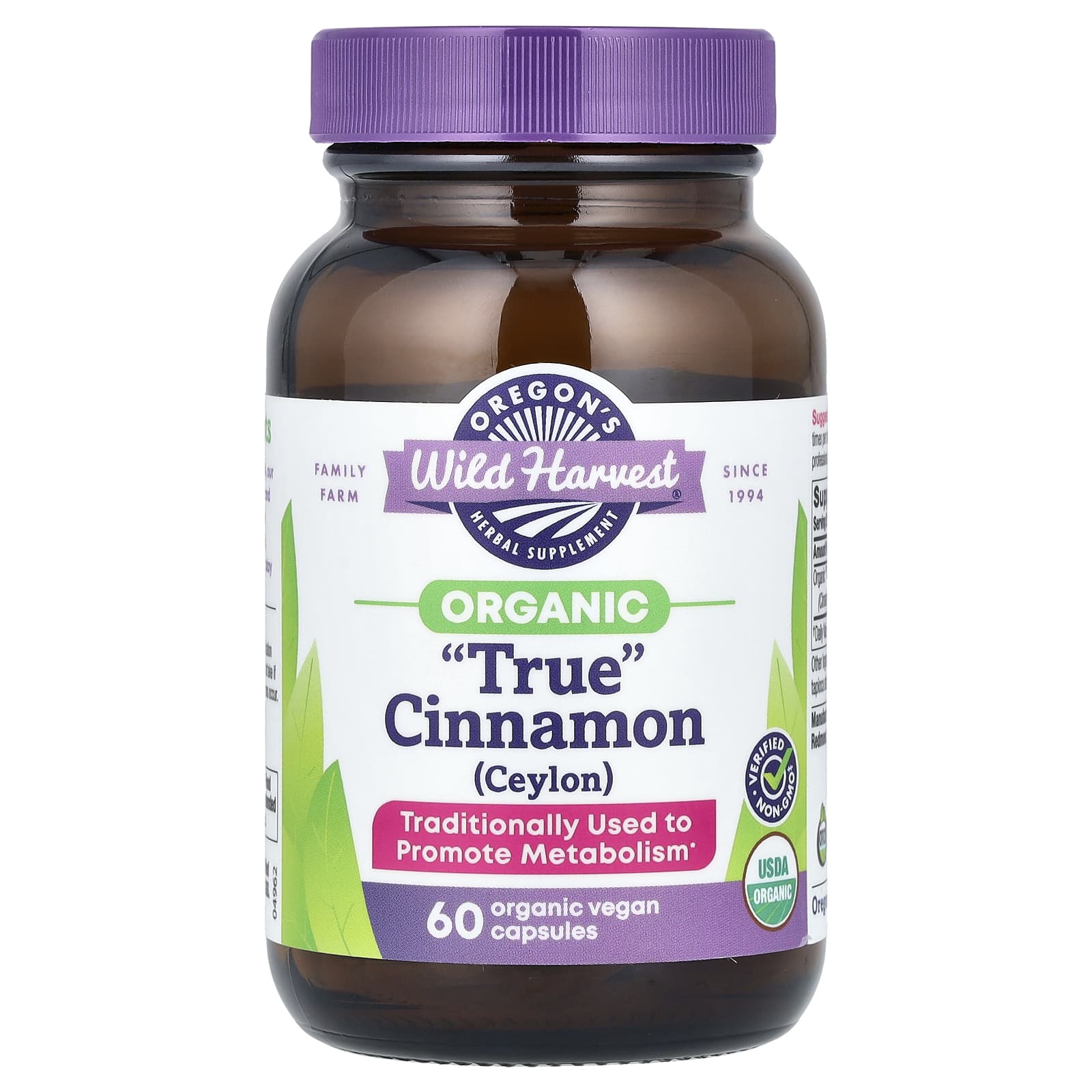 Корица Oregon's Wild Harvest, вкус Organic "True" Cinnamon (Ceylon), 450 мг, капсулы