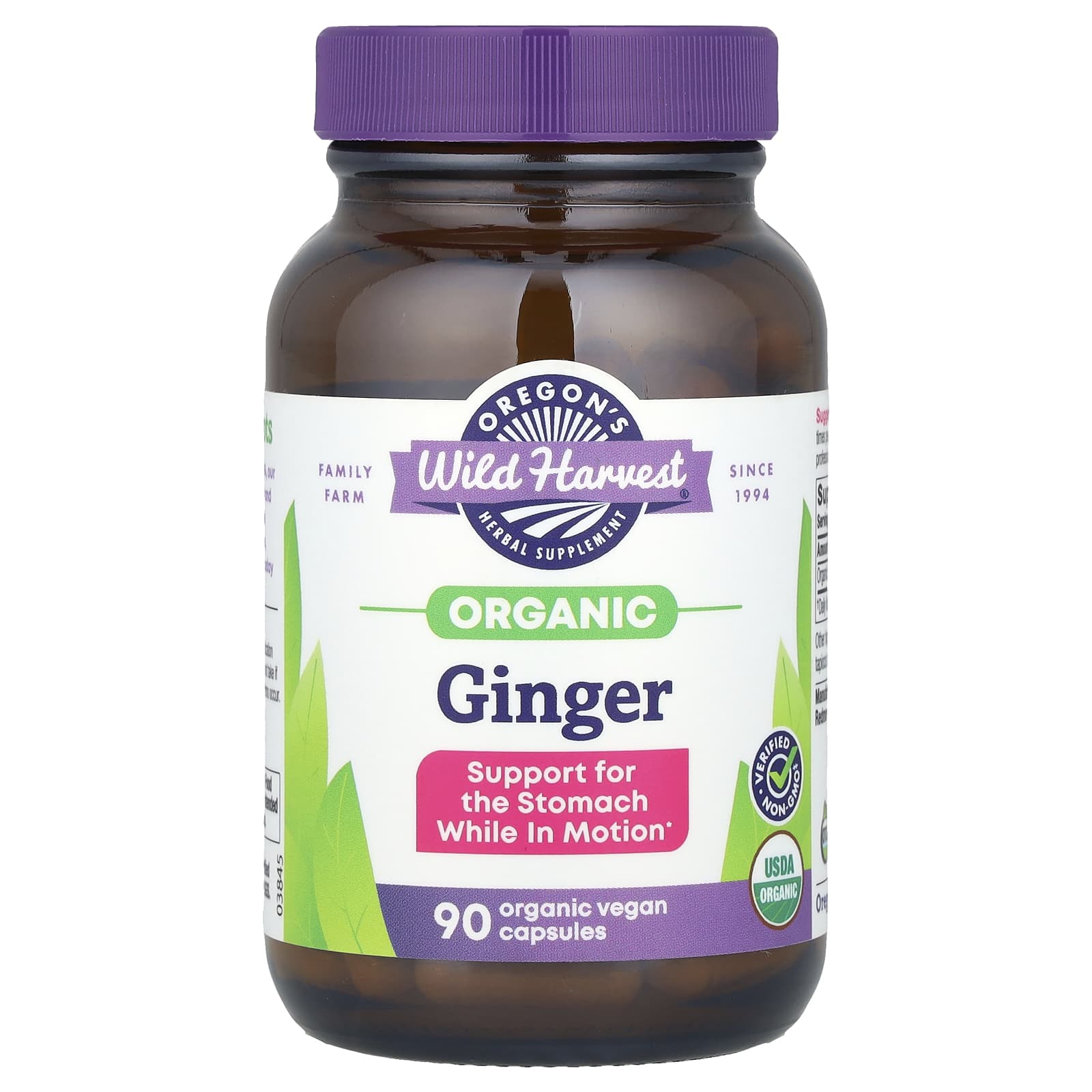 Имбирь Oregon's Wild Harvest Organic, 500 мг, 90 растительных капсул