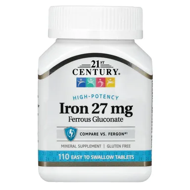 Фото товара: Железо 21st Century High-Potency 110 Easy to Swallow Tablets, 27 мг, таблетки