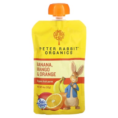 Пюре для малышей Pumpkin Tree Organics Peter Rabbit Organics Banana, вкус Mango & Orange, 113 г