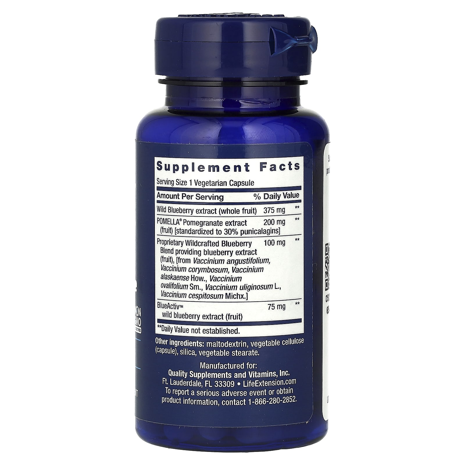 Экстракт черники Life Extension, вкус Blueberry Extract and Pomegranate, 60 растительных капсул — фото 2