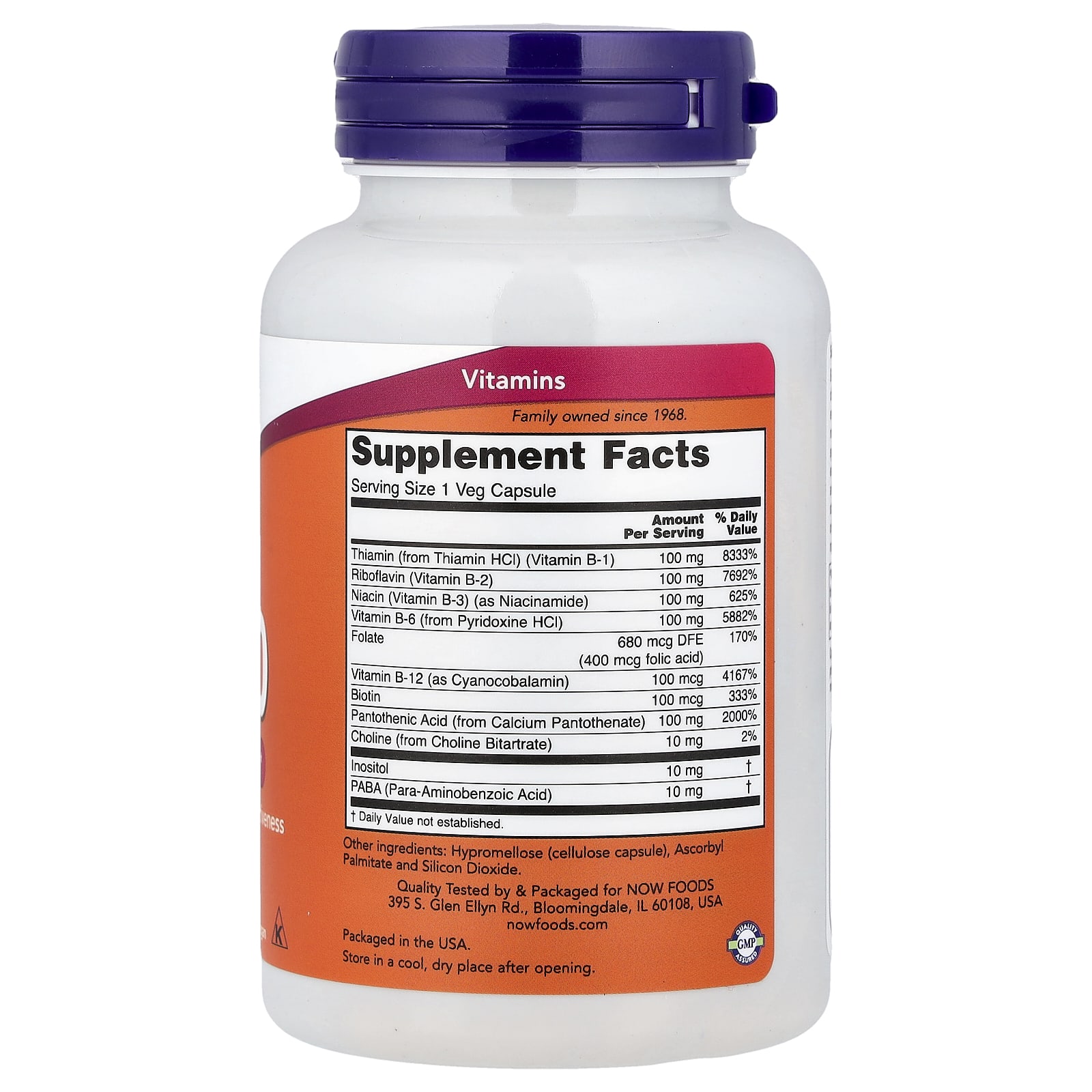 Комплекс витаминов B-100 NOW Foods B-100, 100 растительных капсул