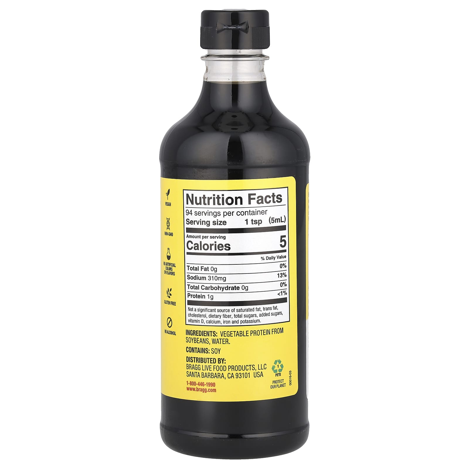 Приправа Bragg Liquid Aminos Soy Protein, 473 мл, жидкая форма — фото 2