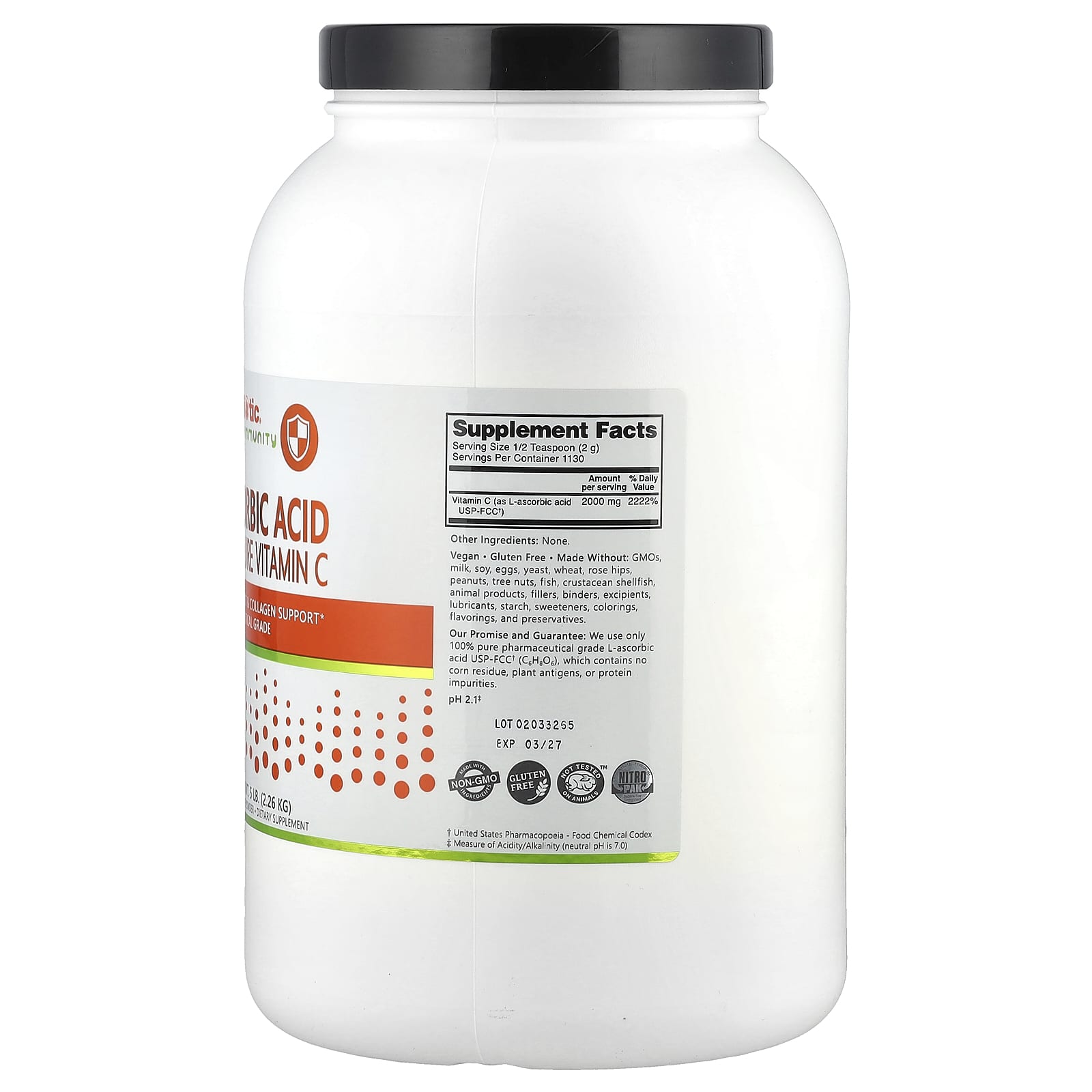 Витамин C NutriBiotic Immunity Ascorbic Acid 100% Pure Crystalline Powder, 2.26 кг, порошок — фото 2