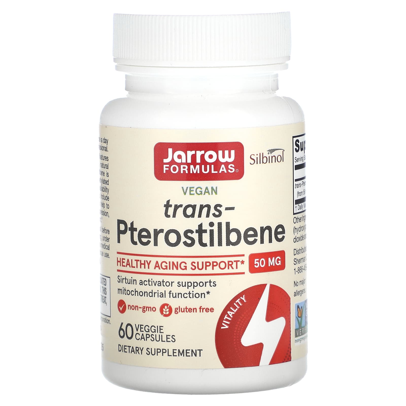 Транс-Птеростильбен Jarrow Formulas, 50 мг, 60 вегетарианских капсул