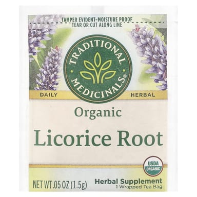 Чай Traditional Medicinals Organic Licorice Root Caffeine Free, оттенок 16 Wrapped Tea Bags, 24 г, чайные пакетики