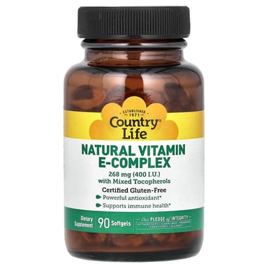 Комплекс Country Life Natural Vitamin E- with Mixed Tocopherols, 400 МЕ, 268 мг, 90 мягких капсул