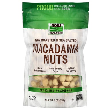 Орехи макадамия NOW Foods Real Food, вкус Dry Roasted & Sea Salted, 255 г