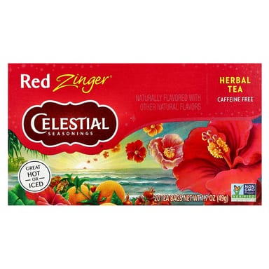 Чай Celestial Seasonings Herbal Red Zinger® Caffeine Free, 20 чайных пакетиков, 49 г, чайные пакетики