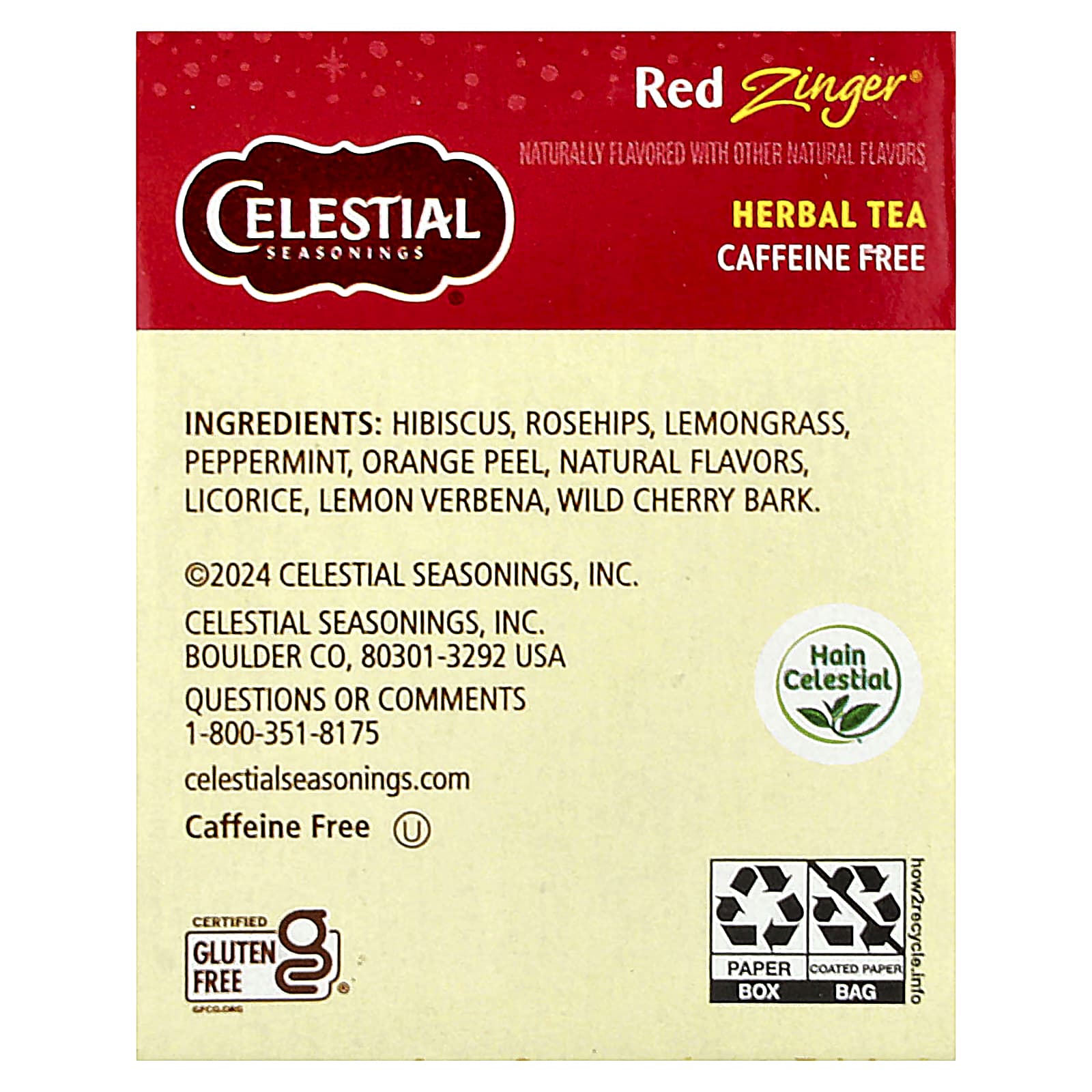Чай Celestial Seasonings Herbal Red Zinger® Caffeine Free, оттенок 20 Tea Bags, 49 г, чайные пакетики — фото 3