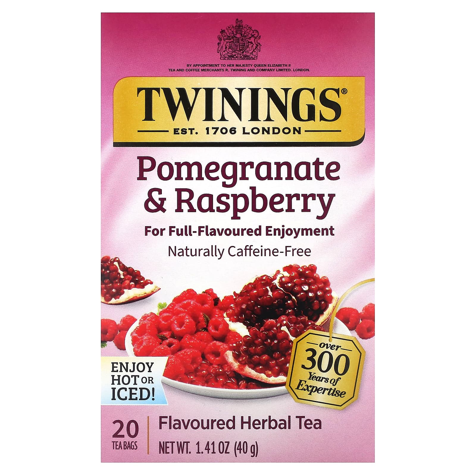Чай Twinings Flavored Herbal Pomegranate & Raspberry Caffeine Free, оттенок 20 Tea Bags, 40 г, чайные пакетики — фото 2