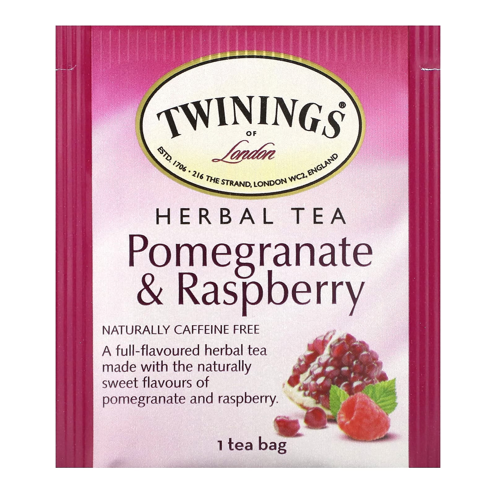 Чай Twinings Flavored Herbal Pomegranate & Raspberry Caffeine Free, оттенок 20 Tea Bags, 40 г, чайные пакетики — фото 3