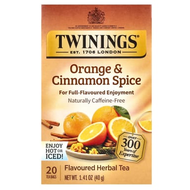 Чай Twinings Flavored Herbal Orange & Cinnamon Spice Caffeine Free, оттенок 20 Tea Bags, 40 г, чайные пакетики