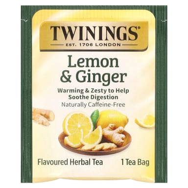 Имбирь Twinings Flavored Herbal Tea Lemon & Caffeine Free, оттенок 20 Tea Bags, 30 г, чайные пакетики