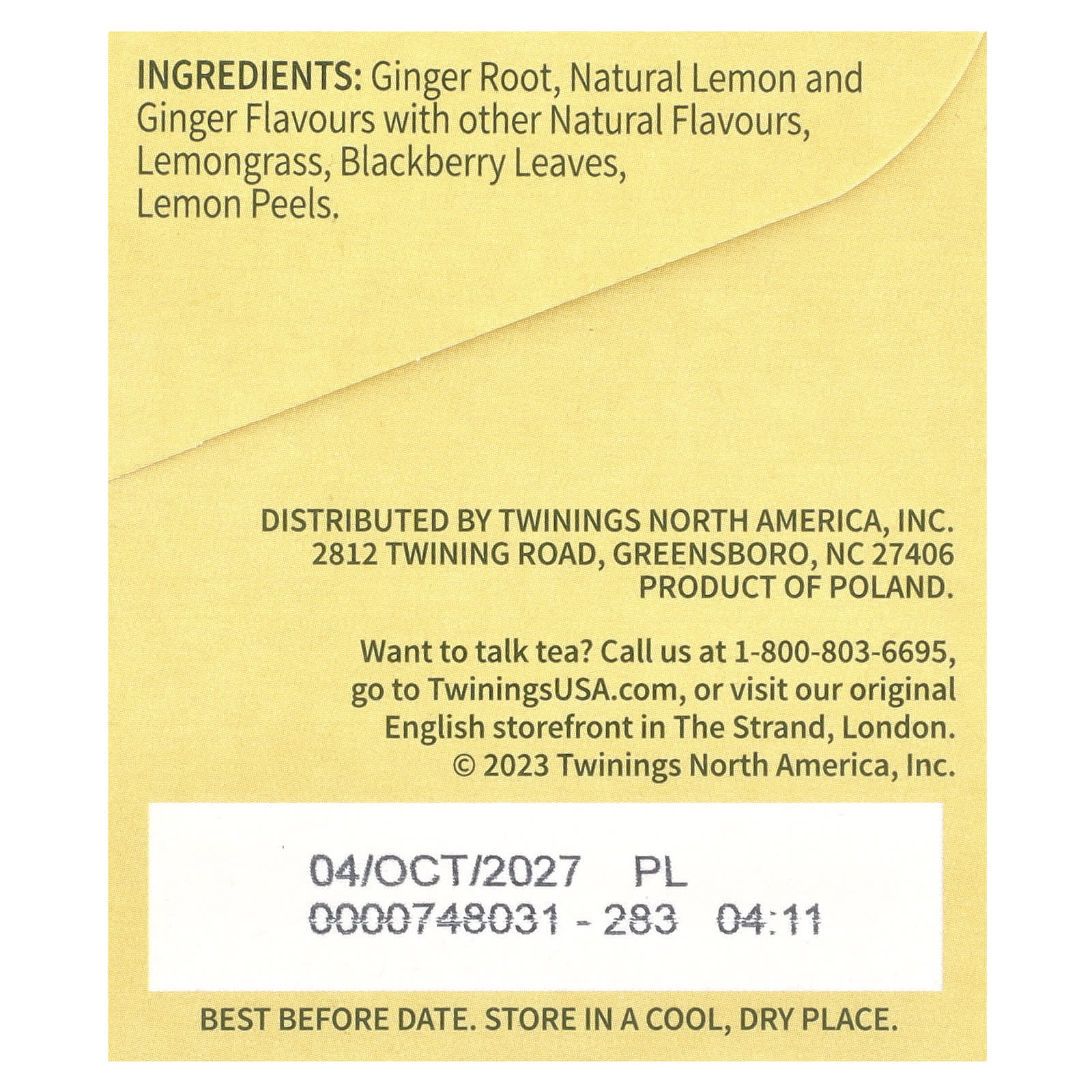 Имбирь Twinings Flavored Herbal Tea Lemon & Caffeine Free, оттенок 20 Tea Bags, 30 г, чайные пакетики — фото 2
