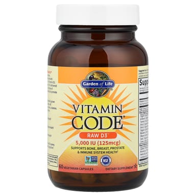 Витамин D3 Garden of Life Vitamin Code® RAW™, 125 мкг (5000 МЕ), 60 растительных капсул