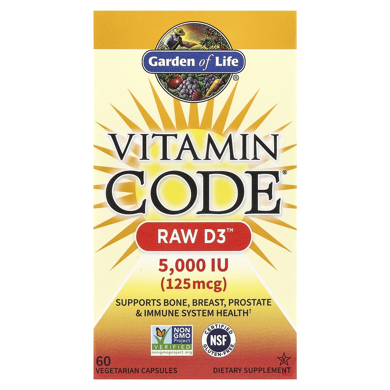 Витамин D3 Garden of Life Vitamin Code® RAW™, 125 мкг (5000 МЕ), 60 растительных капсул — фото 2