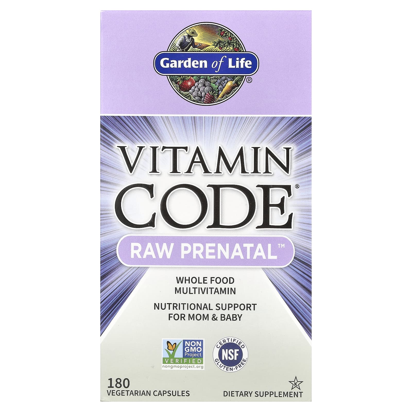 Витамины Garden of Life, RAW Prenatal™, 180 вегетарианских капсул — фото 2