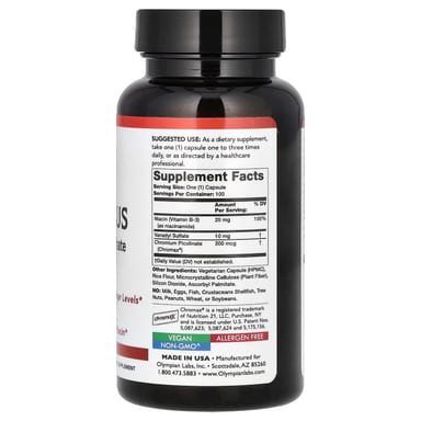 Хром пиколинат Olympian Labs Vanadyl Plus, 100 растительных капсул