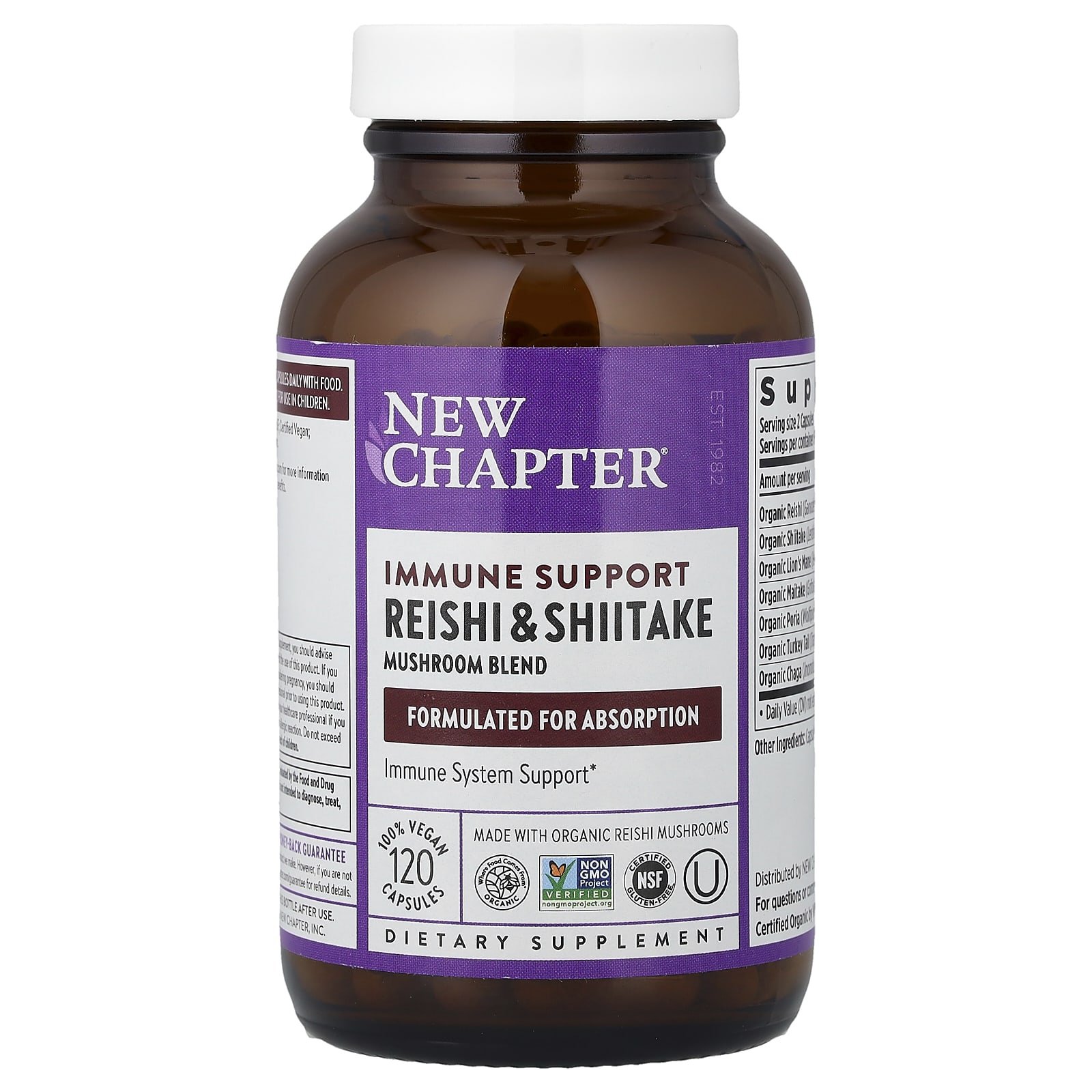 Поддержка иммунитета New Chapter Immune Reishi & Shiitake Mushroom Blend, 120 растительных капсул — фото 4