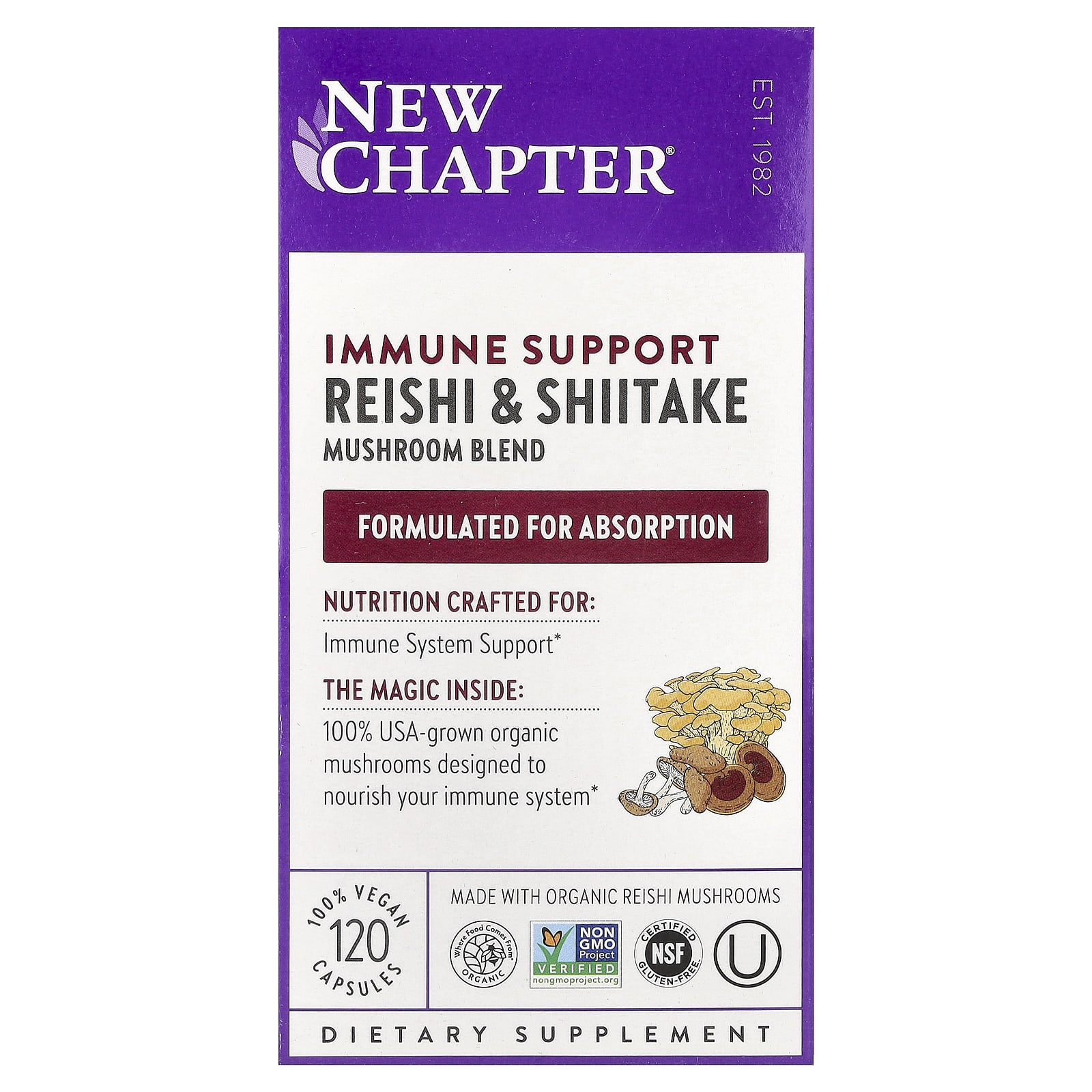 Поддержка иммунитета New Chapter Immune Reishi & Shiitake Mushroom Blend, 120 растительных капсул — фото 5