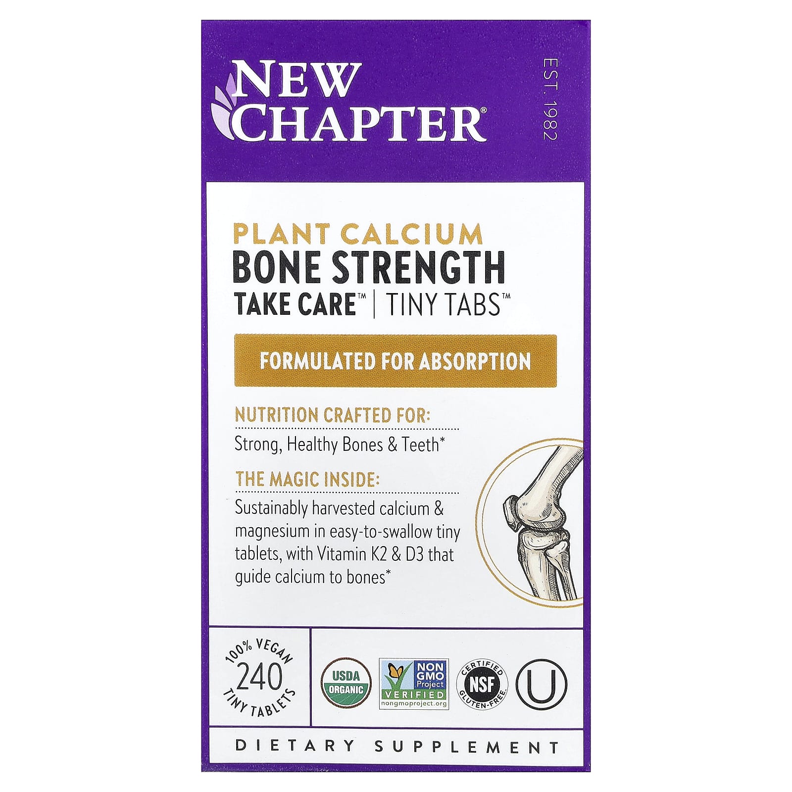 Комплекс Bone Strength New Chapter Plant Calcium Take Care™ 240 Vegan Tiny Tablets, таблетки — фото 2