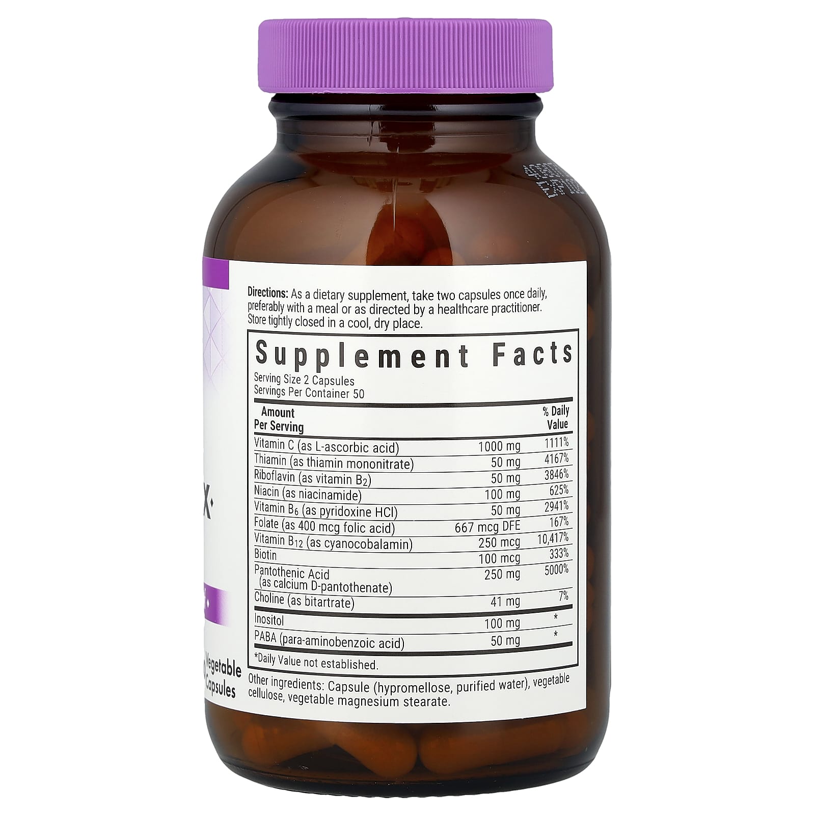 Комплекс витаминов B Bluebonnet Nutrition Stress B-Complex, 100 растительных капсул — фото 2
