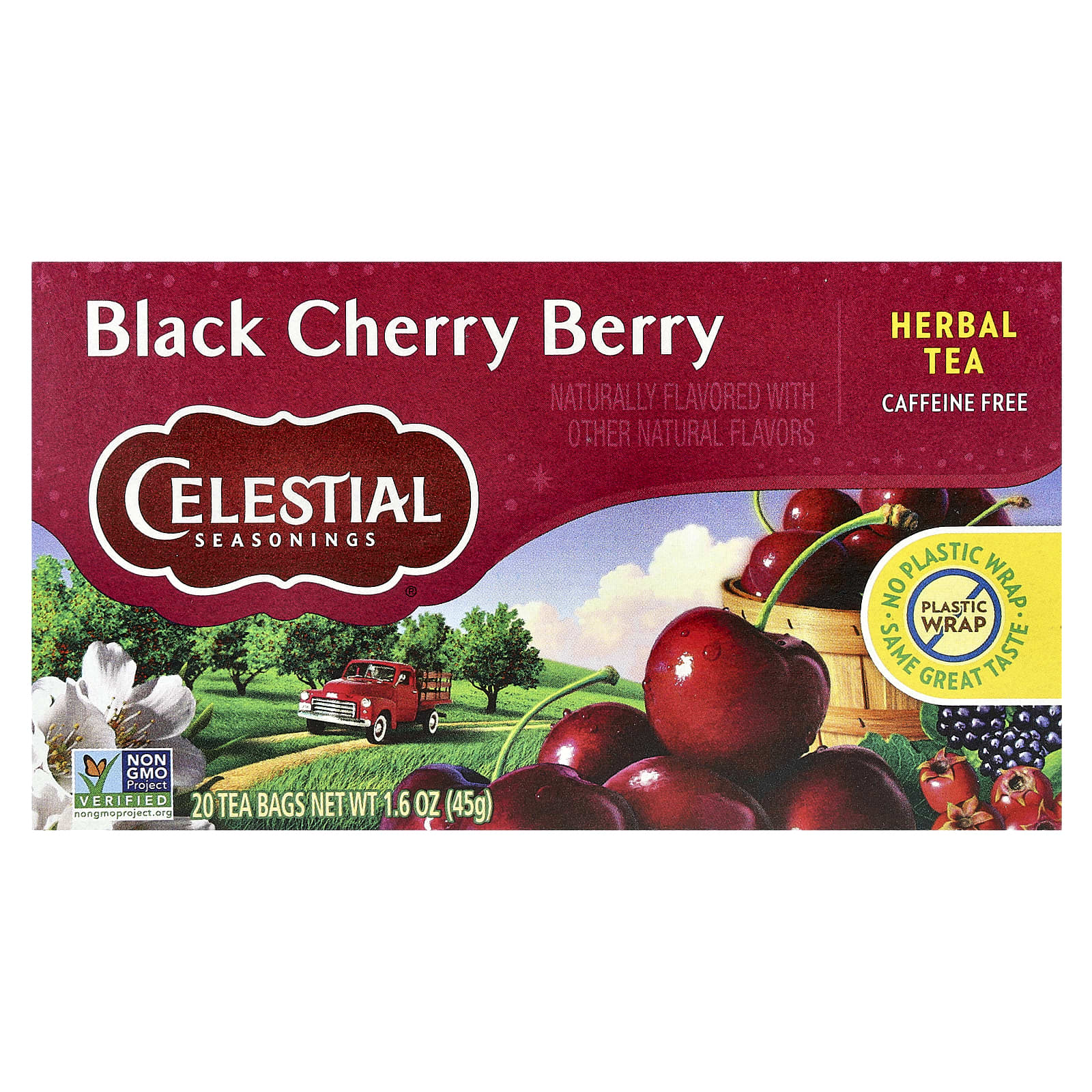 Чай Celestial Seasonings Herbal Black Cherry Berry Caffeine Free, оттенок 20 Tea Bags, 45 г, чайные пакетики — фото 2