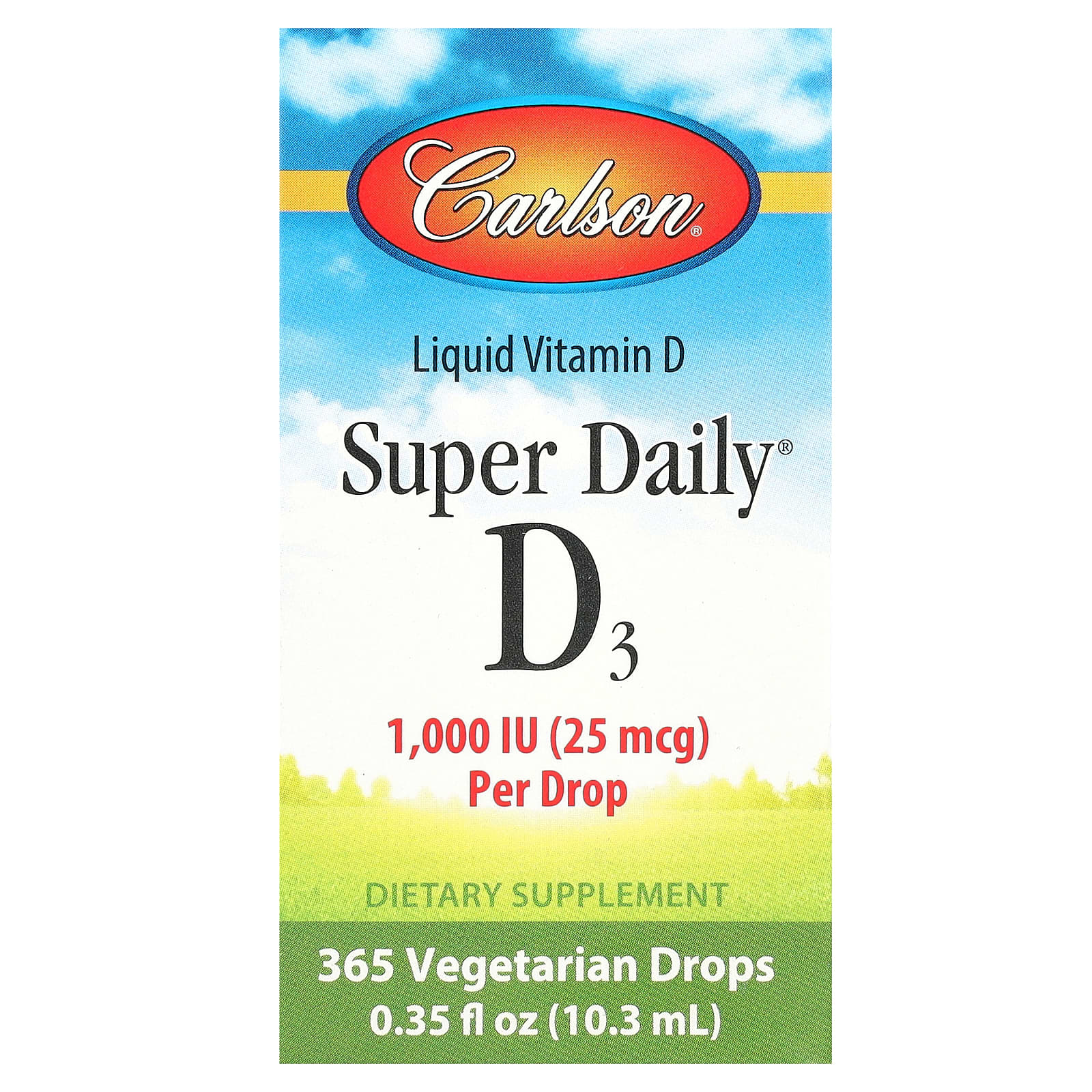 Витамин D3 Carlson Super Daily®, 25 мкг (1000 МЕ), 10.3 мл