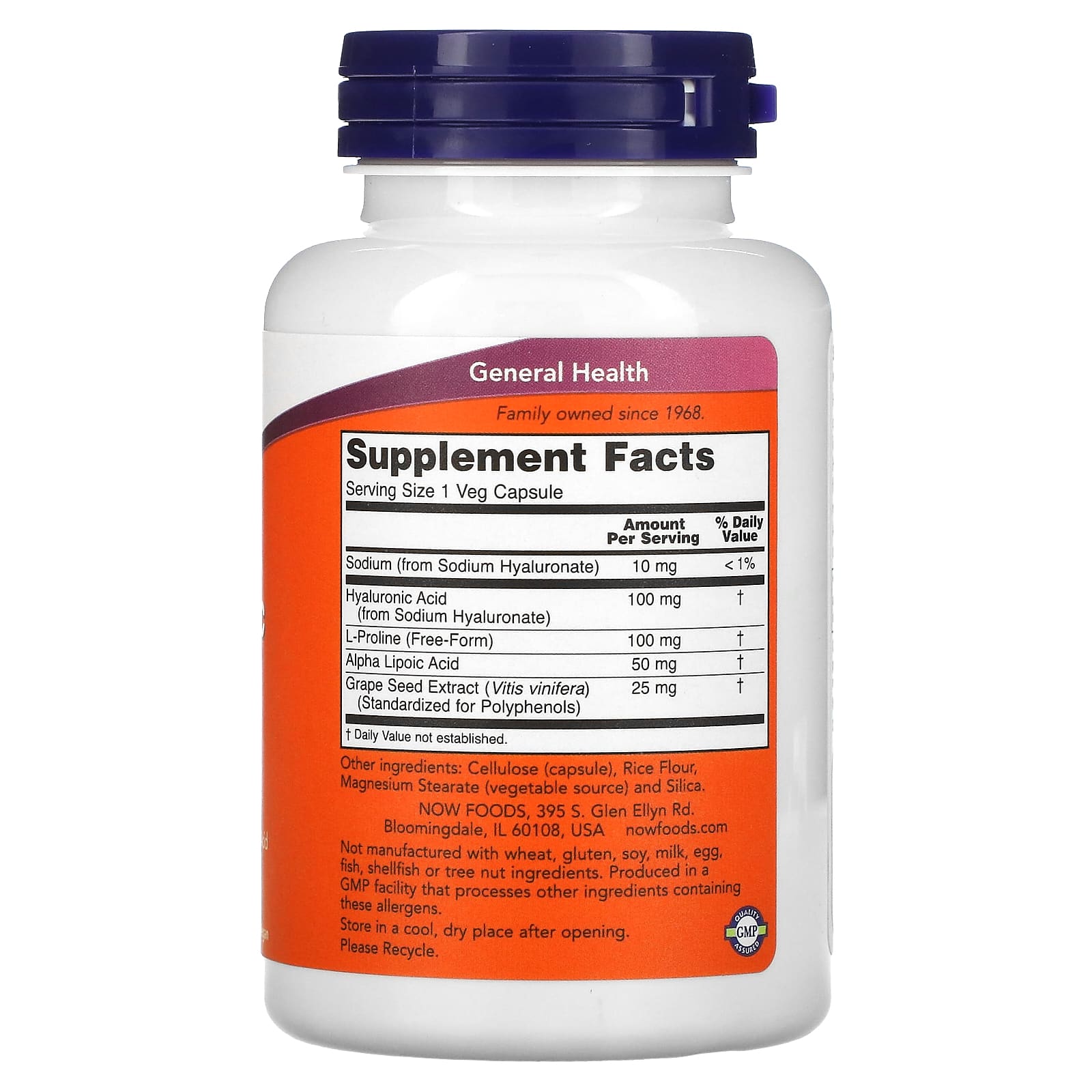 Альфа-липоевая кислота NOW Foods Hyaluronic Acid With L-Proline and Grape Seed Extract, 100 мг, 120 растительных капсул — фото 3