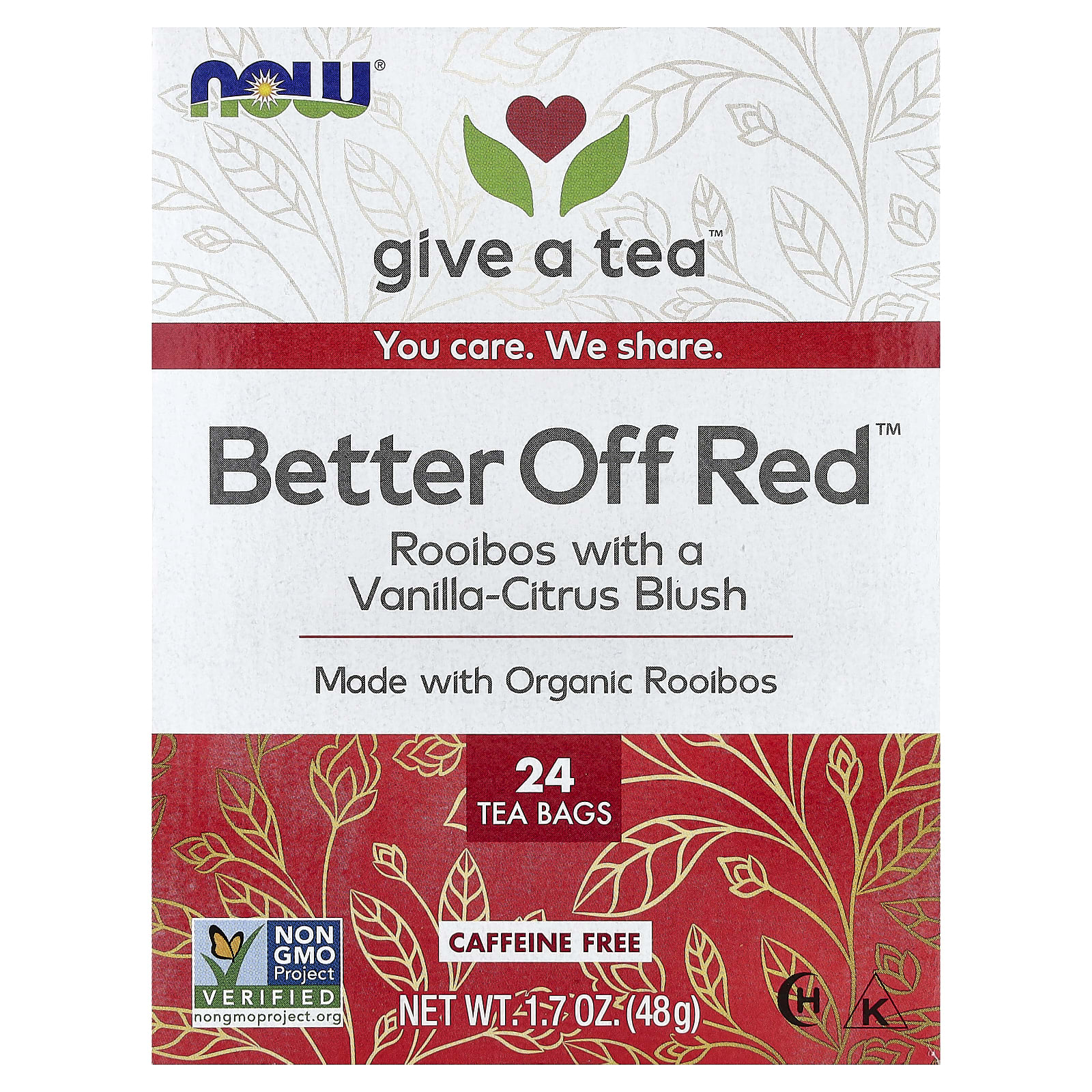 Чай NOW Foods Better Off Red™ Caffeine Free, оттенок 24 Tea Bags, 48 г, чайные пакетики — фото 2