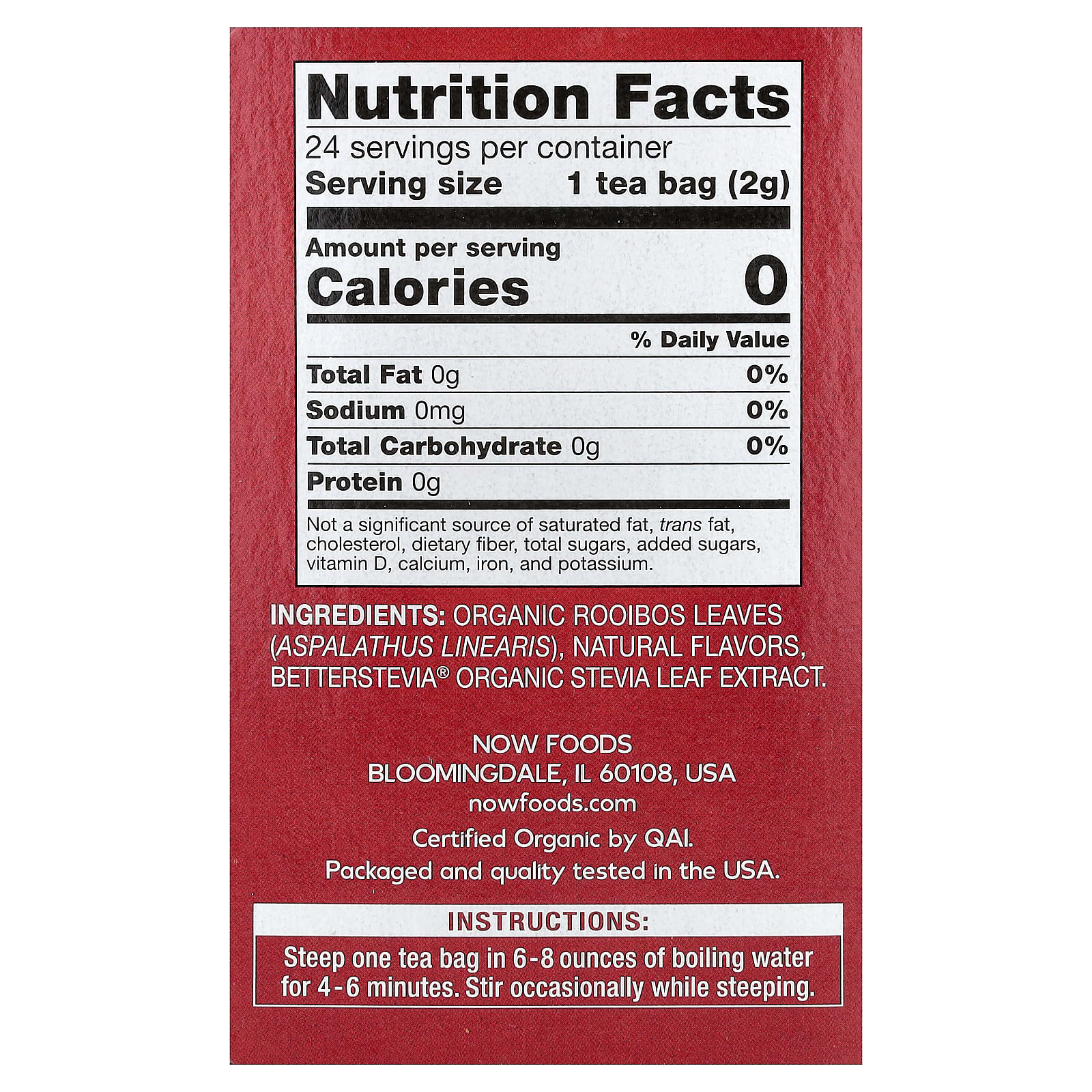 Чай NOW Foods Better Off Red™ Caffeine Free, оттенок 24 Tea Bags, 48 г, чайные пакетики — фото 3