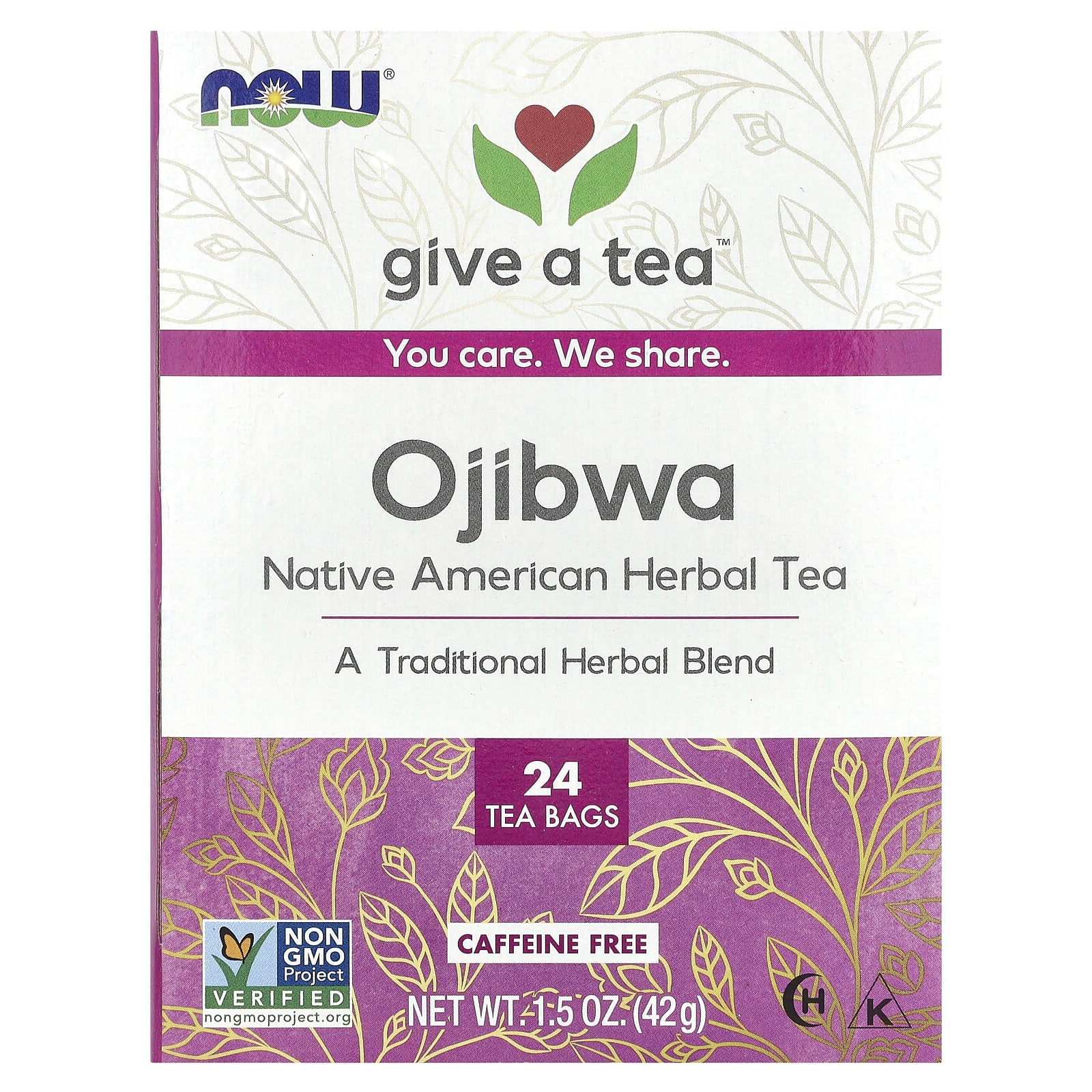 Чай NOW Foods Ojibwa Caffeine Free, оттенок 24 Tea Bags, 42 г, чайные пакетики