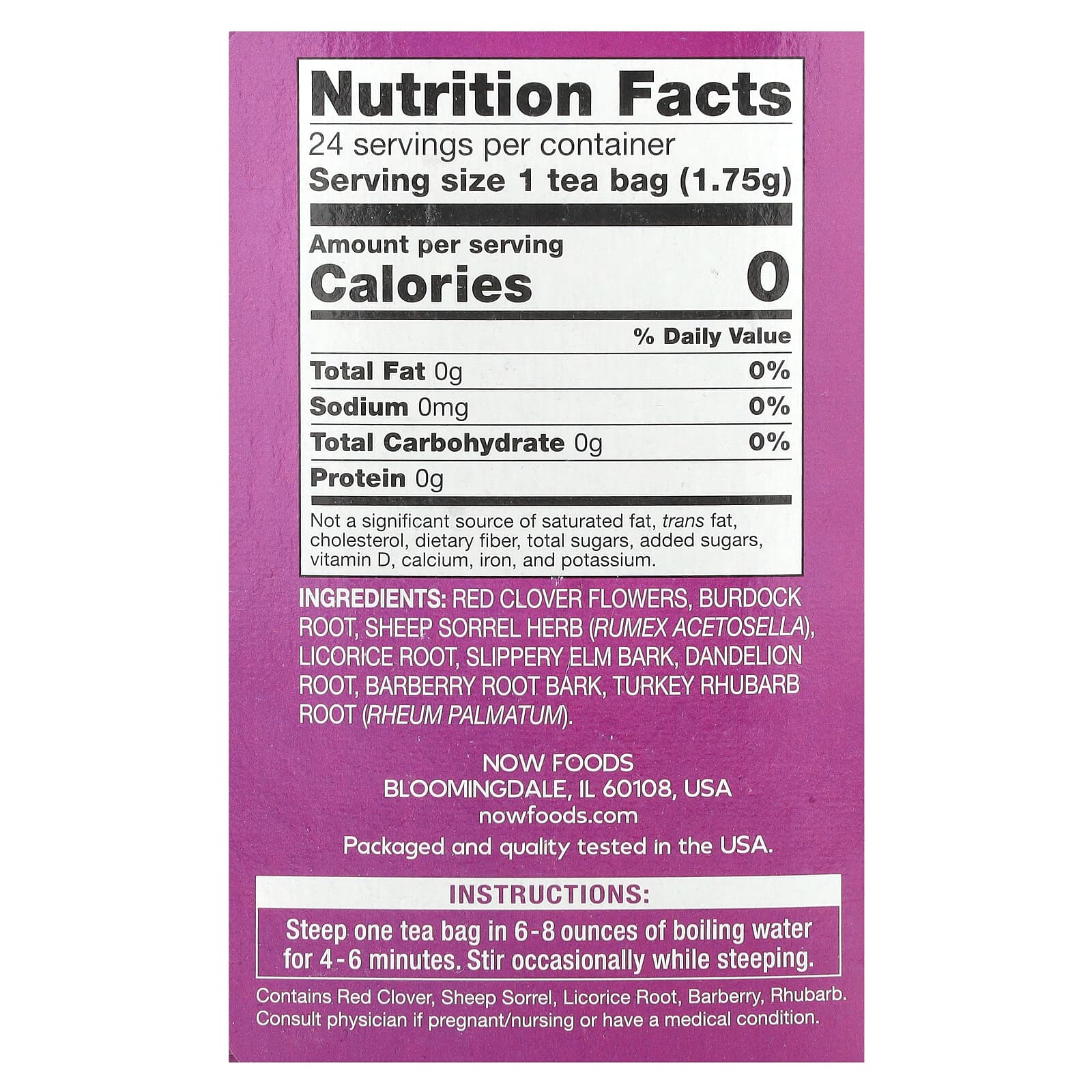 Чай NOW Foods Ojibwa Caffeine Free, оттенок 24 Tea Bags, 42 г, чайные пакетики — фото 2
