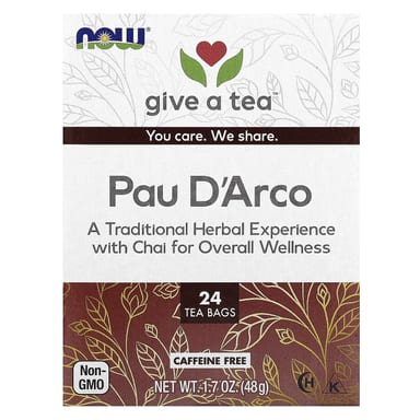 Чай NOW Foods Pau D'Arco Caffeine Free, оттенок 24 Tea Bags, 48 г, чайные пакетики