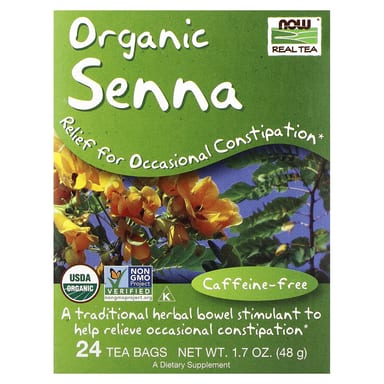 Чай NOW Foods Real Organic Senna Caffeine Free, 24 чайных пакетика, 48 г, чайные пакетики