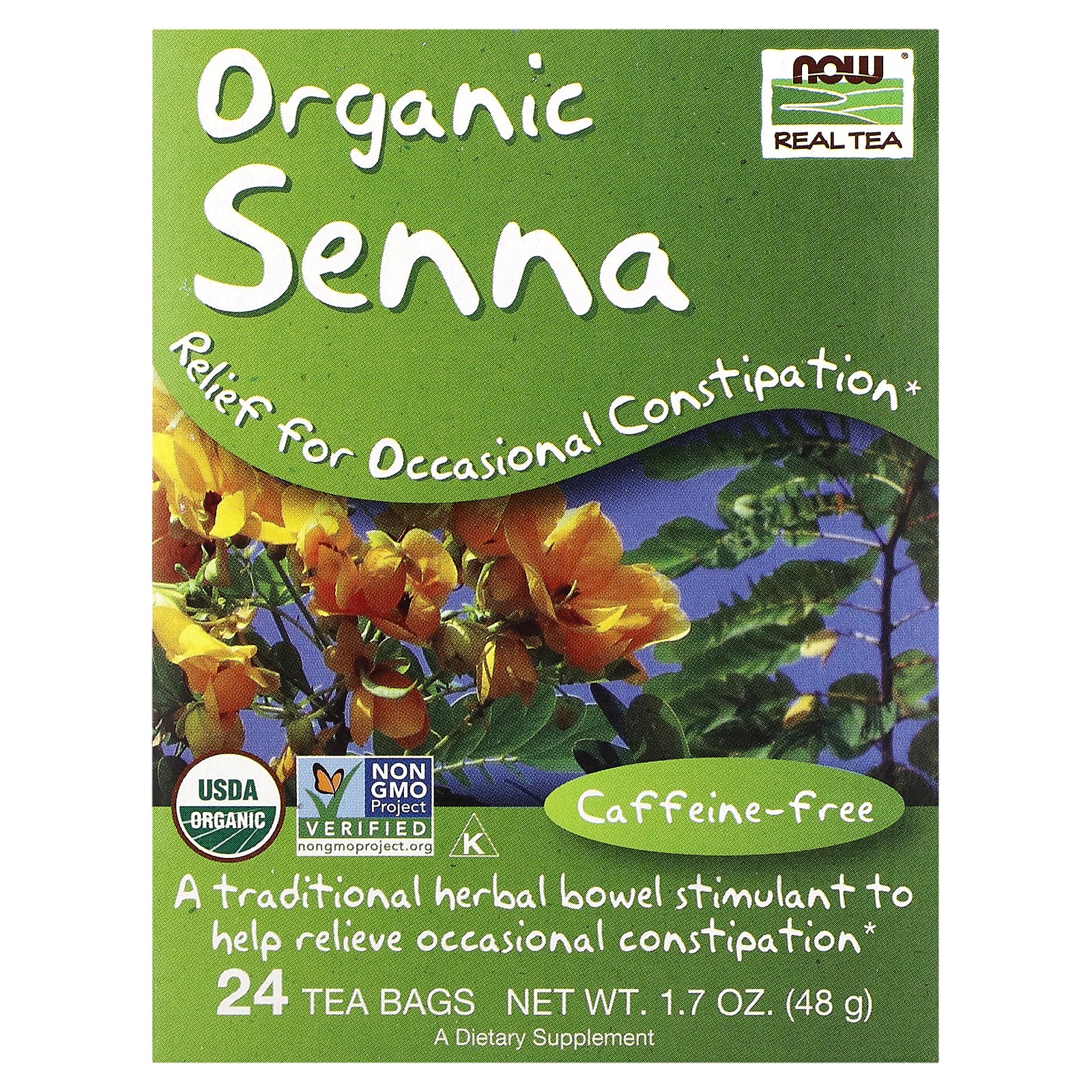 Чай NOW Foods Real Organic Senna Caffeine Free, оттенок 24 Tea Bags, 48 г, чайные пакетики — фото 2