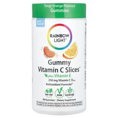 Фото товара: Витамин C Rainbow Light Gummy Slices™ Plus Vitamin E Tangy Orange, 90 жевательных пастилок