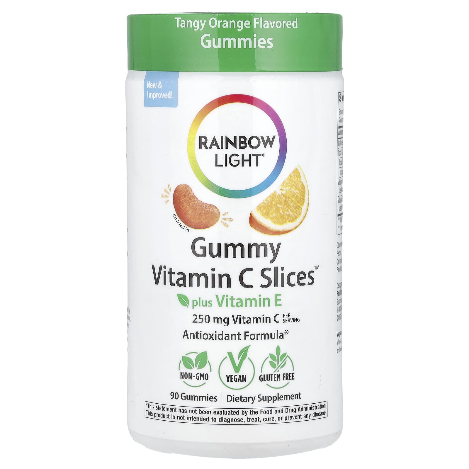 Витамин C Rainbow Light Gummy Slices™ Plus Vitamin E Tangy Orange, 90 жевательных пастилок