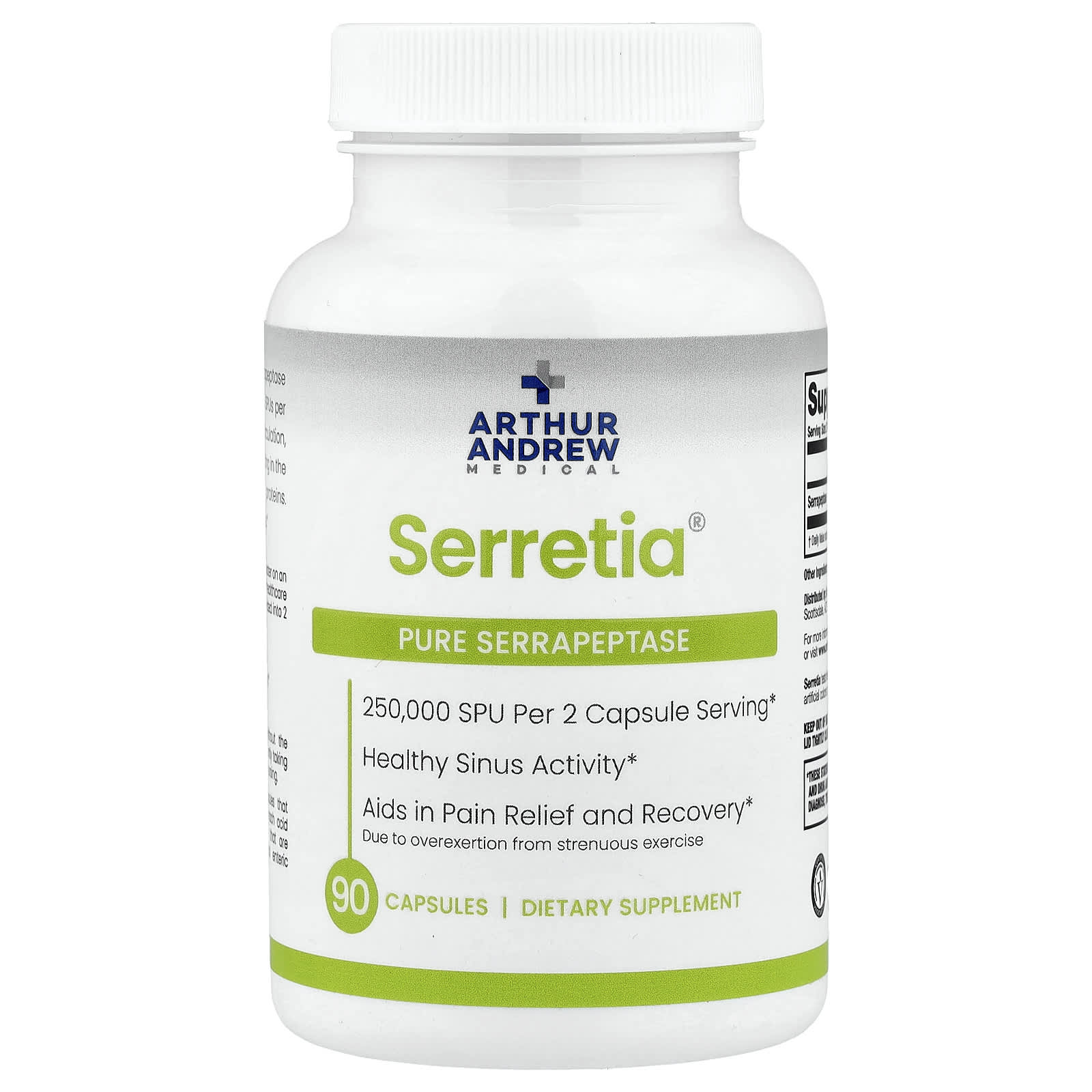 Серрапептаза Arthur Andrew Medical Serretia® Pure, 90 капсул
