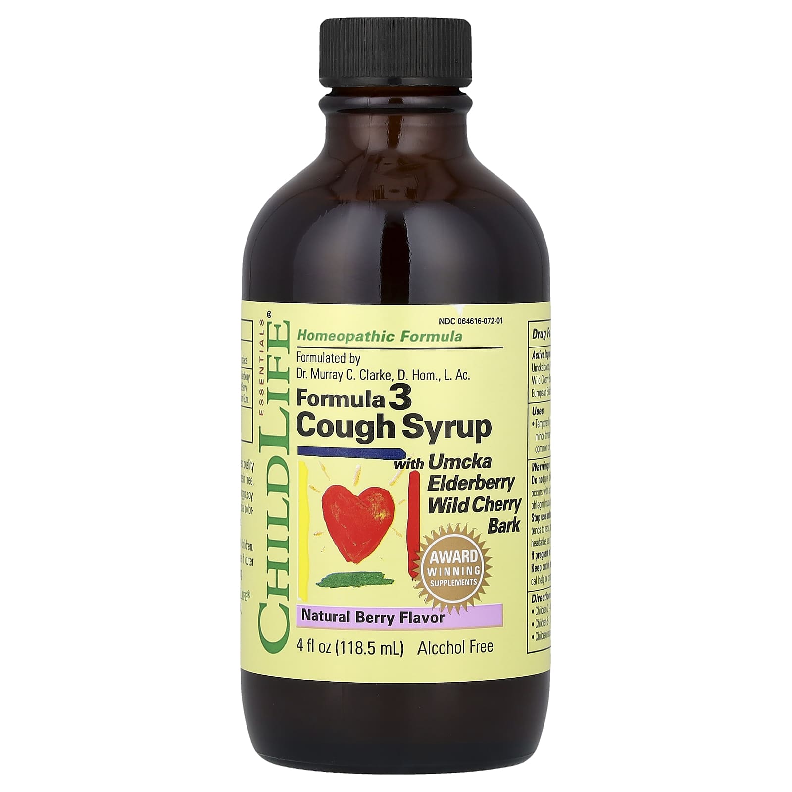 Формула ChildLife Essentials 3 Cough Syrup, вкус Natural Berry, 118.5 мл