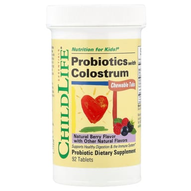 Пробиотик ChildLife Essentials ChildBiotics™ with Colostrum Chewable Tabs Natural Berry, 92 таблеток