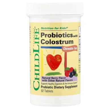 Фото товара: Пробиотик ChildLife Essentials ChildBiotics™ with Colostrum Chewable Tabs Natural Berry, 92 таблетки